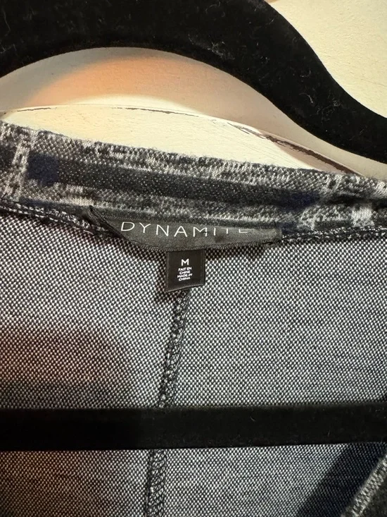 Dynamite Navy and White Plaid V-Neck Long Sleeve Dress with Belt - Picture 3 of 9